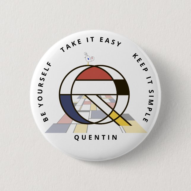 Сaptivating Neoplasticism Art Monogram. Letter Q 2 Inch Round Button (Front)