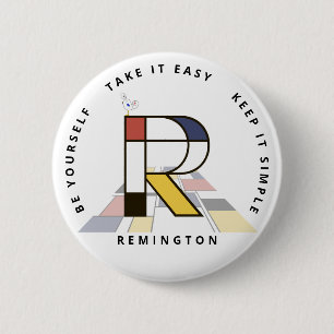 Сaptivating Neoplasticism Art Monogram. Letter R 2 Inch Round Button