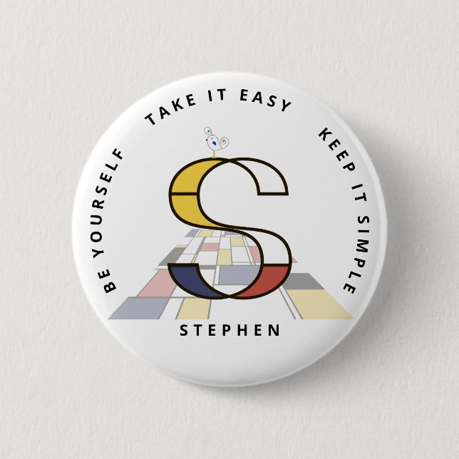 Сaptivating Neoplasticism Art Monogram. Letter S 2 Inch Round Button (Front)