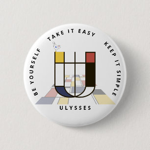 Сaptivating Neoplasticism Art Monogram. Letter U 2 Inch Round Button
