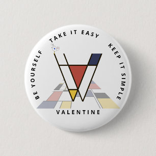 Сaptivating Neoplasticism Art Monogram. Letter V 2 Inch Round Button