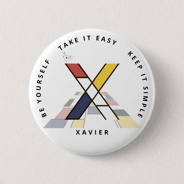 Сaptivating Neoplasticism Art Monogram. Letter X 2 Inch Round Button (Front)