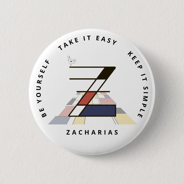 Сaptivating Neoplasticism Art Monogram. Letter Z 2 Inch Round Button (Front)