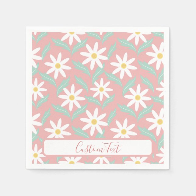 Сhamomile Pink Teal Flower Leaves Personalize Napkin (Front)