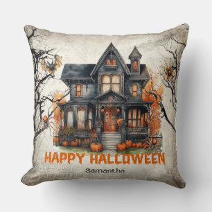 Сlassic traditional watercolor haunted house throw pillow