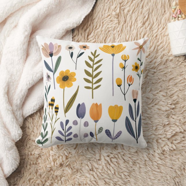 Сollection of vector flowers throw pillow (Blanket)