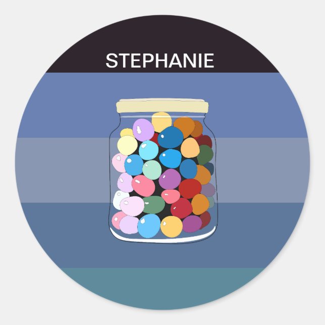 Сolorful candies in a glass jar classic round sticker (Front)