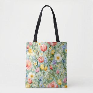 Сolorful Spring Floral Field. Painting Tote Bag
