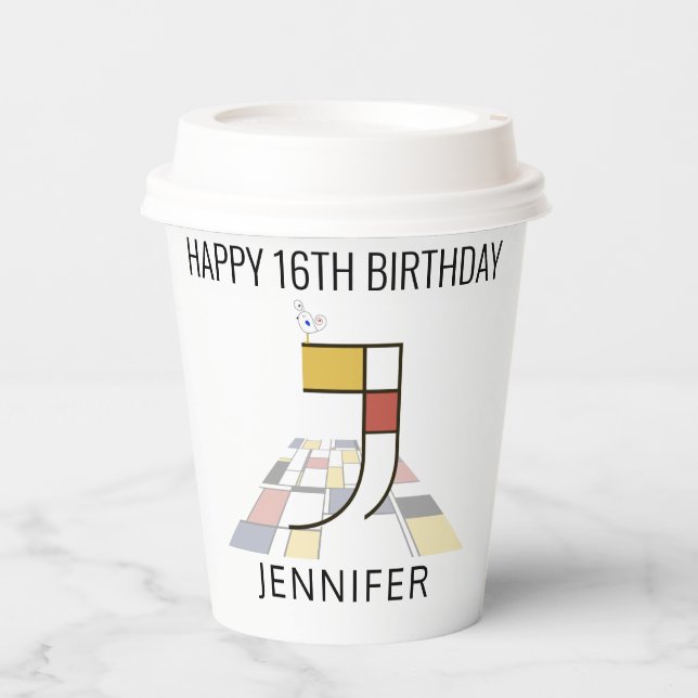 Сool Neoplasticism Style Monogram. Letter J Paper Cups (Front)