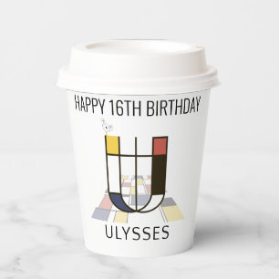 Сool Neoplasticism Style Monogram. Letter U Paper Cups