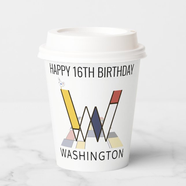 Сool Neoplasticism Style Monogram. Letter W Paper Cups (Front)