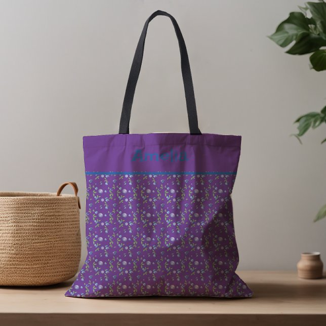  Сute Blueberry watercolor pattern name purple Tote Bag (Creator Uploaded)