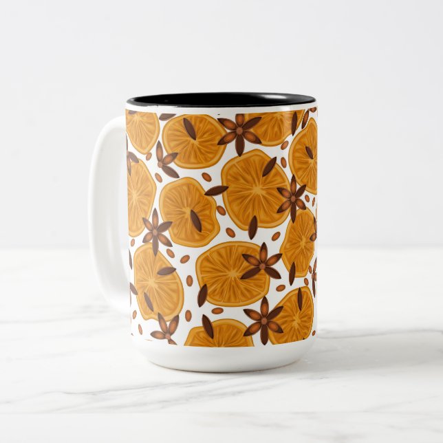 Чашка с ярким цитрусовым принтом. Two-Tone coffee mug (Front Left)