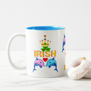 ♥ټ☘I Love Irish-Frisky Dolphin Couple Fab Classic Two-Tone Coffee Mug