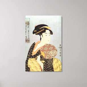 うちわを持つ女, 歌麿 Woman with Round Fan, Utamaro, Ukiyo-e Canvas Print