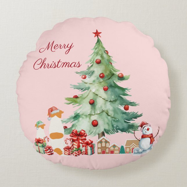 かわいいジャックラッセルテリアのクリスマス♡ ROUND PILLOW (Front)
