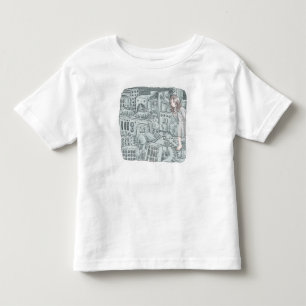 さなむいじ 灰色の細かい機械がたくさん並んでいる場所と女性のイラスト TODDLER T-SHIRT