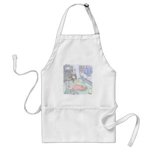 さにしれじ 緑のカーペットが敷いてある寝室でへたり込んでいる女性のイラスト STANDARD APRON