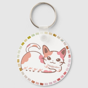 ぶちねこが微笑むピンクとオレンジのタイル   KEYCHAIN