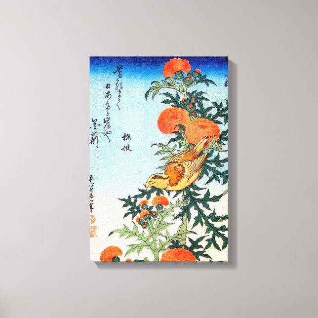 アザミに小鳥, 北斎 Bird and Thistle, Hokusai, Ukiyo-e Canvas Print (Front)