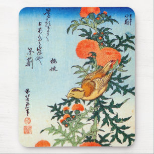 アザミに小鳥, 北斎 Bird and Thistle, Hokusai, Ukiyo-e Mouse Pad