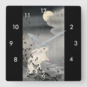 ウサギと月, 小原古邨 Rabbit and Moon, Ohara Koson, Ukiyo-e Square Wall Clock