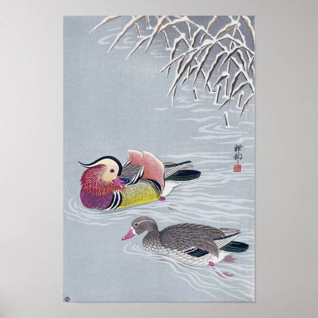 オシドリ, 小原古邨 Mandarin duck, Ohara Koson, Ukiyo-e Poster (Front)