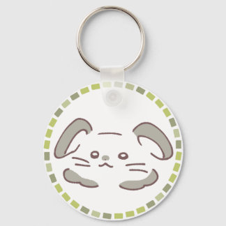 カラフルタイル模様＆ふわふわうさぎ KEYCHAIN