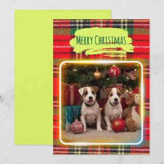 チェック柄がかわいいジャックラッセルテリアの子犬たちとクリスマス♡  HOLIDAY CARD