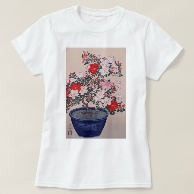 ツツジの盆栽, 小原古邨 Bonsai Azalea, Ohara Koson, Ukiyo-e T-Shirt (Design Front)