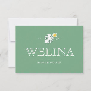 「ハワイアン モンステラ サンキューカード   WELINA くすみグリーン ボタニカル 感謝カード THANK YOU CARD