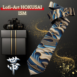 ビンテージな日本の浮世絵北斎イズムとローファイアートが融合した着物柄のネクタイ TIE