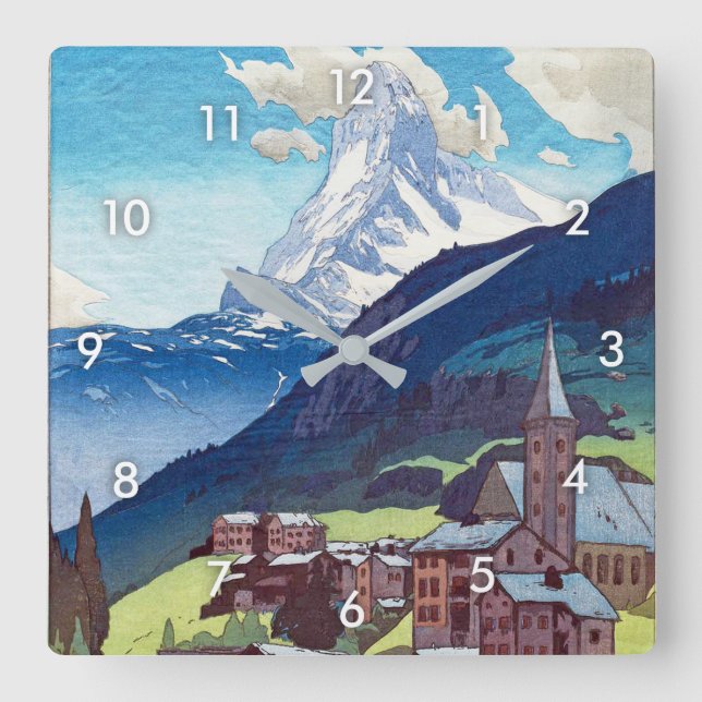 マッターホルン, Matterhorn, Hiroshi Yoshida, Woodcut Square Wall Clock (Front)