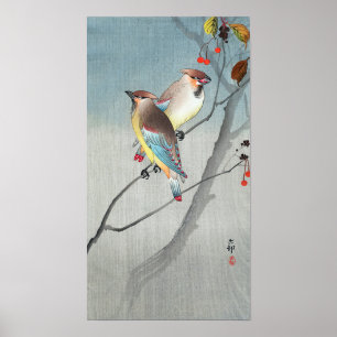 レンジャクと赤い実, 古邨 Waxwings with Red berries, Koson Poster