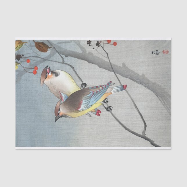 レンジャクと赤い実, 古邨 Waxwings with Red berries, Koson Tissue Paper (Front)