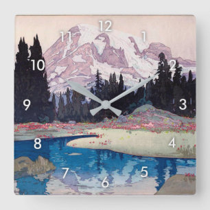 レーニア山, Mount Rainier, Hiroshi Yoshida, Woodcut Square Wall Clock