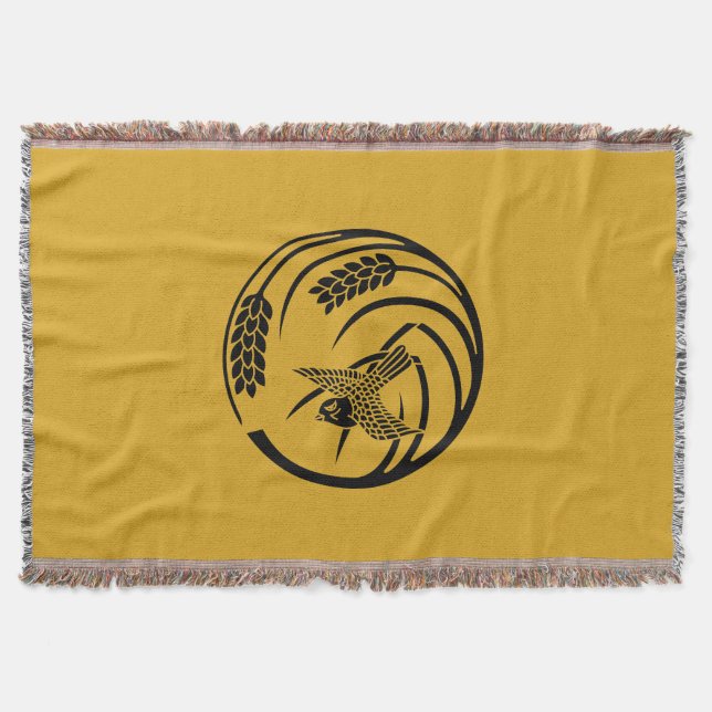一本稲の丸に雀 THROW BLANKET (Front)