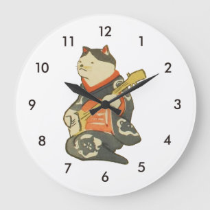 三味線を弾く猫, 国芳 Cat Playing Guitar, Kuniyoshi, Ukiyoe Large Clock
