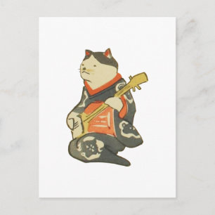 三味線を弾く猫, 国芳 Cat Playing Guitar, Kuniyoshi, Ukiyoe Postcard