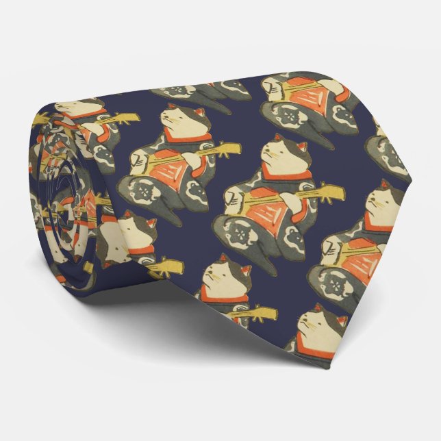 三味線を弾く猫, 国芳 Cat Playing Guitar, Kuniyoshi, Ukiyoe Tie (Rolled)