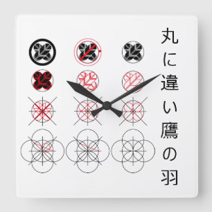 丸に違い鷹の羽の作図 SQUARE WALL CLOCK