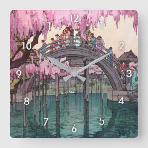 亀戸天神, Kameido Bridge, Hiroshi Yoshida, Woodcut Square Wall Clock