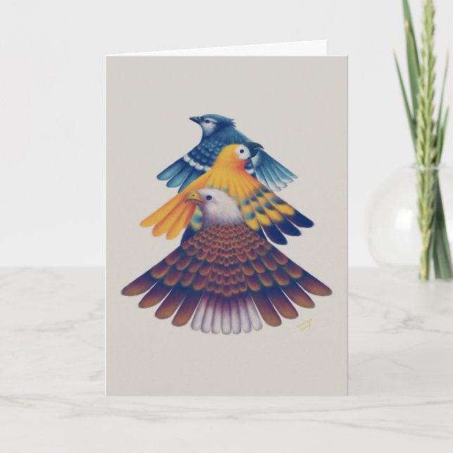 二つ折りカード 扇 Card - Fan-shaped Birds - (Front)