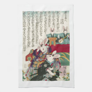 兎の歌舞伎役者, 芳藤 Actors of Rabbit, Yoshifuji, Ukiyo-e Kitchen Towel