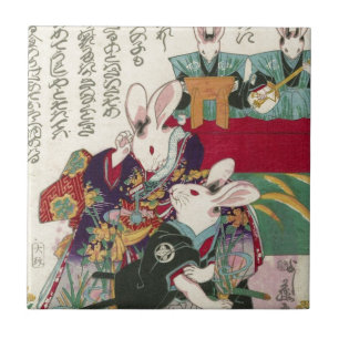 兎の歌舞伎役者, 芳藤 Actors of Rabbit, Yoshifuji, Ukiyo-e Tile