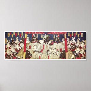 兎の相撲, 芳藤 Sumo Rabbits, Yoshifuji, Ukiy Poster