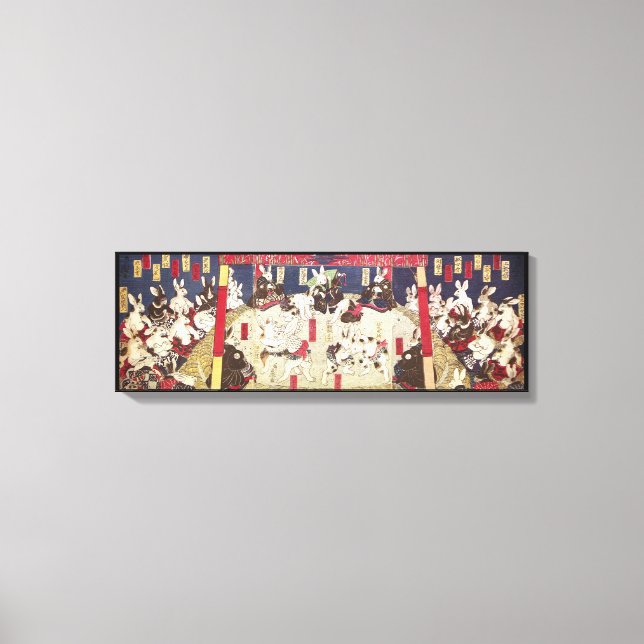 兎の相撲, 芳藤 Sumo Rabbits, Yoshifuji, Ukiyo-e Canvas Print (Front)
