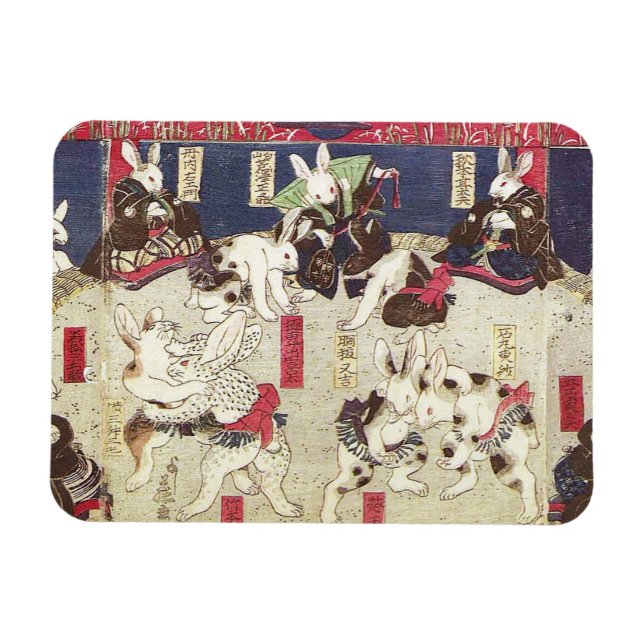 兎の相撲, 芳藤 Sumo Rabbits, Yoshifuji, Ukiyo-e Magnet (Horizontal)