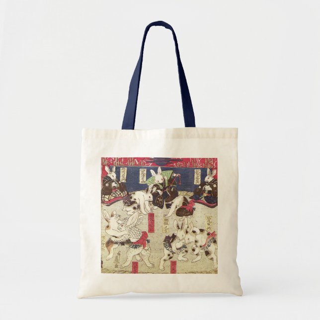 兎の相撲, 芳藤 Sumo Rabbits, Yoshifuji, Ukiyo-e Tote Bag (Front)