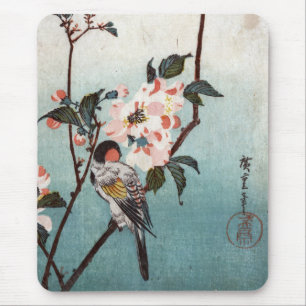 八重桜に鳥, 広重 Cherry Blossom & Bird, Hiroshige, Ukiyoe Mouse Pad